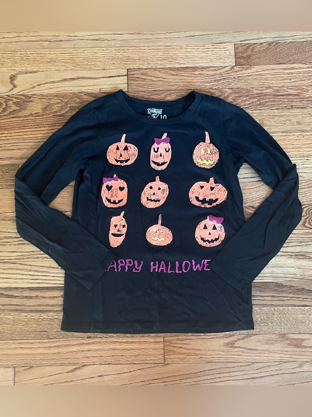 Osh Kosh Girls Black Halloween Pumpkin Long Sleeve Shirt Sz 10
